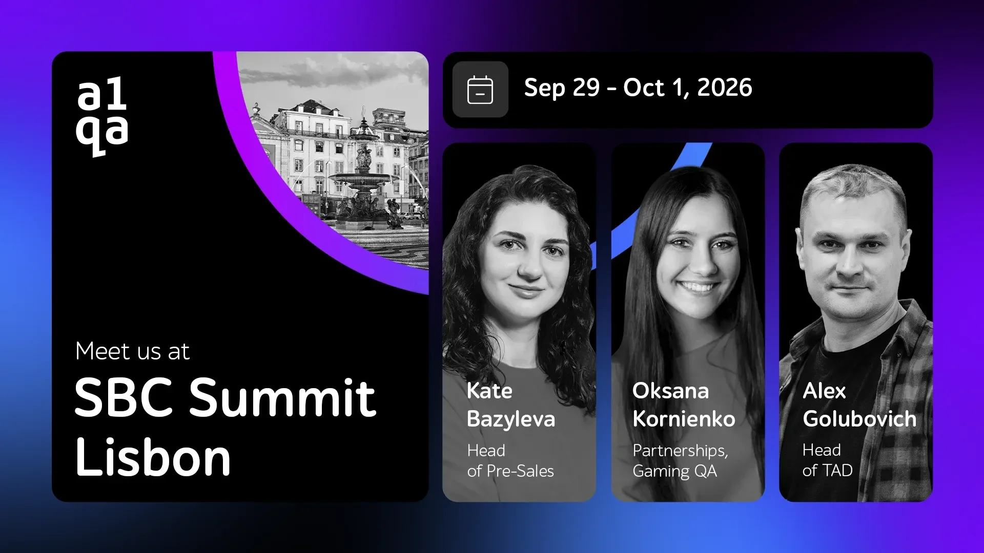 Kate Bazyleva, Oksana Kornienko y Alex Golubovich representarán a a1qa en SBC Summit Lisbon 2026